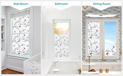 Opaque Privacy Window Film with Static Cling Decorative Bird Decals  Frosted Glass Stickers for Ho