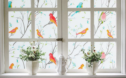 Opaque Privacy Window Film with Static Cling Decorative Bird Decals  Frosted Glass Stickers for Ho