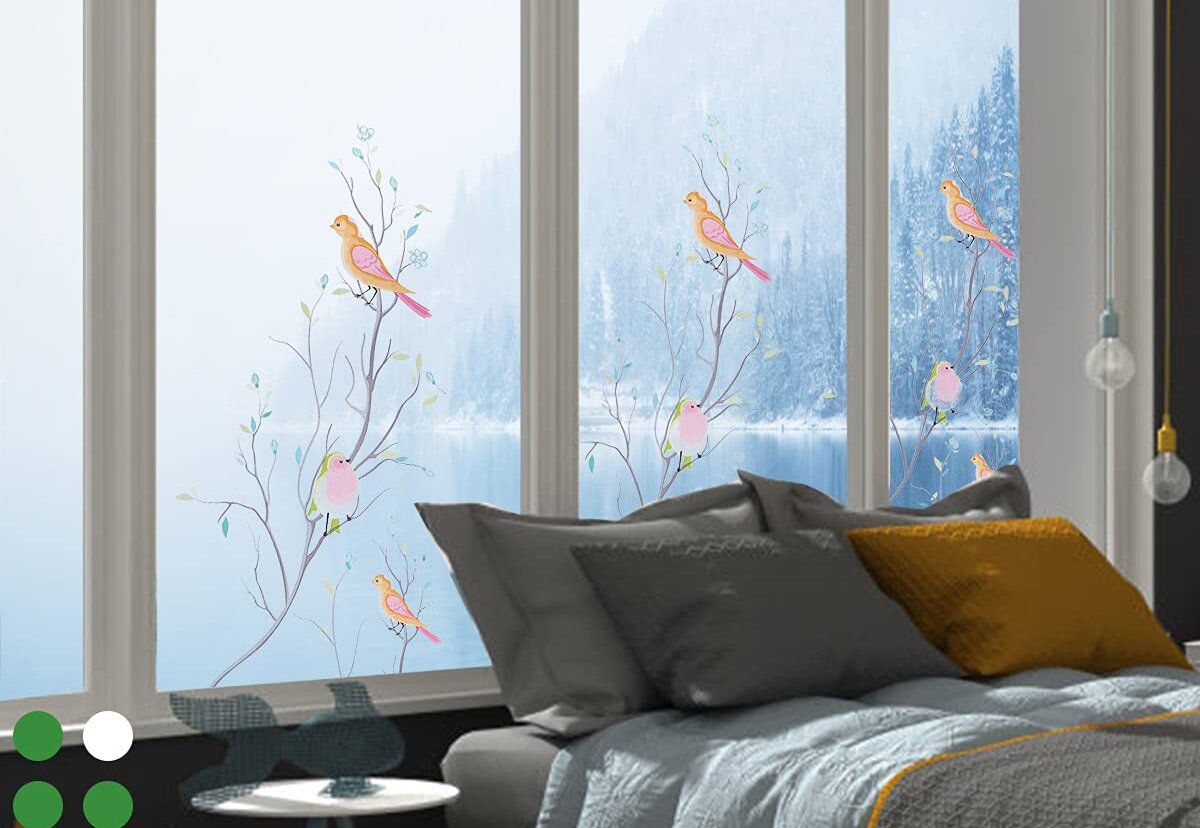 Opaque Privacy Window Film with Static Cling Decorative Bird Decals  Frosted Glass Stickers for Ho