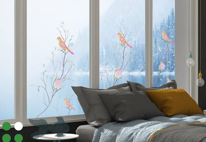 Opaque Privacy Window Film with Static Cling Decorative Bird Decals  Frosted Glass Stickers for Ho