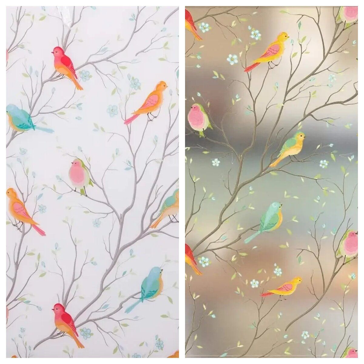 Opaque Privacy Window Film with Static Cling Decorative Bird Decals  Frosted Glass Stickers for Ho