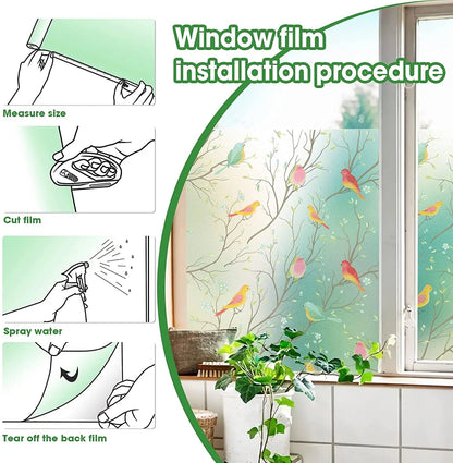 Opaque Privacy Window Film with Static Cling Decorative Bird Decals  Frosted Glass Stickers for Ho