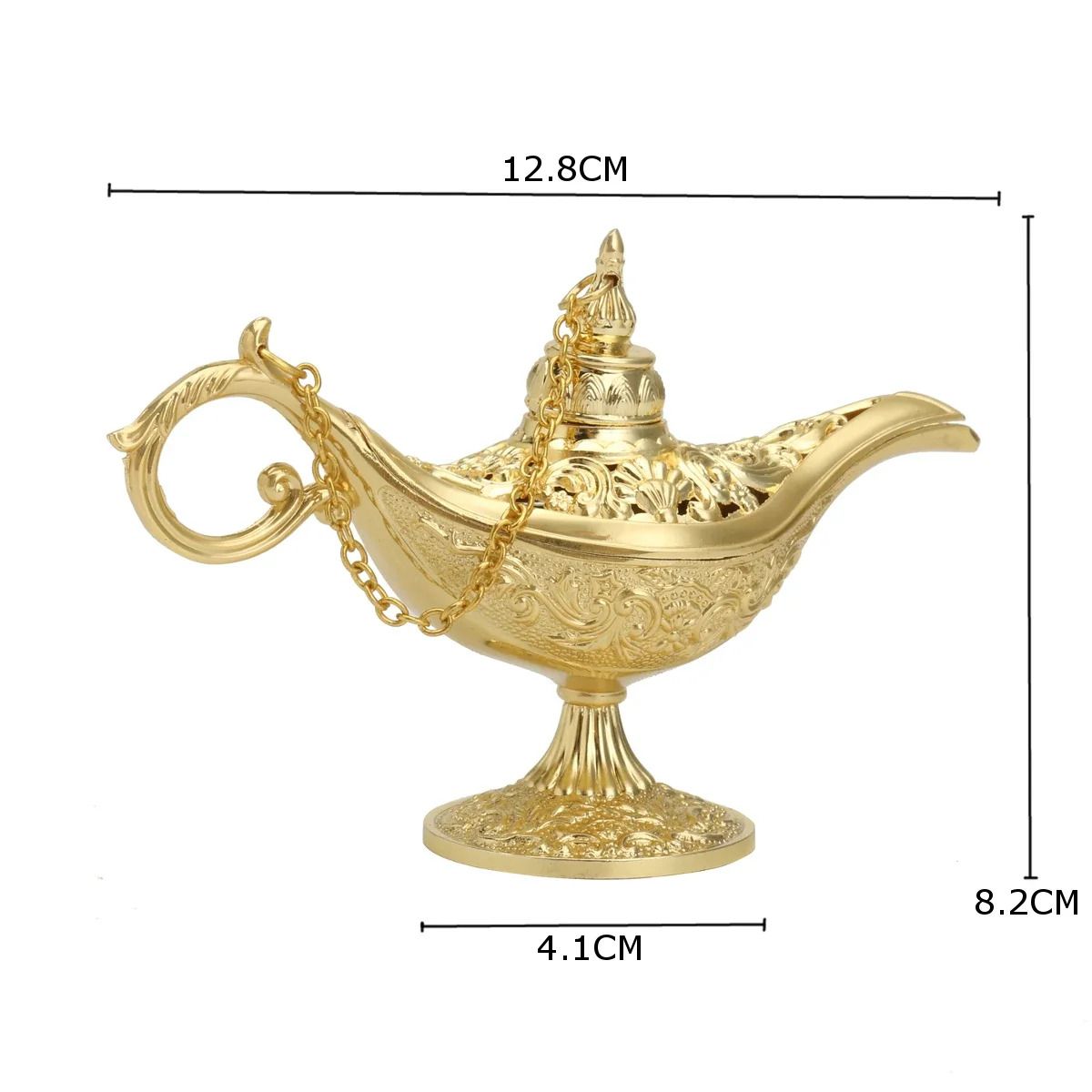 Collectable Carved Rare Genies Lamp Gold Zinc Alloy Aladdins Lamp Model for Home Decoration