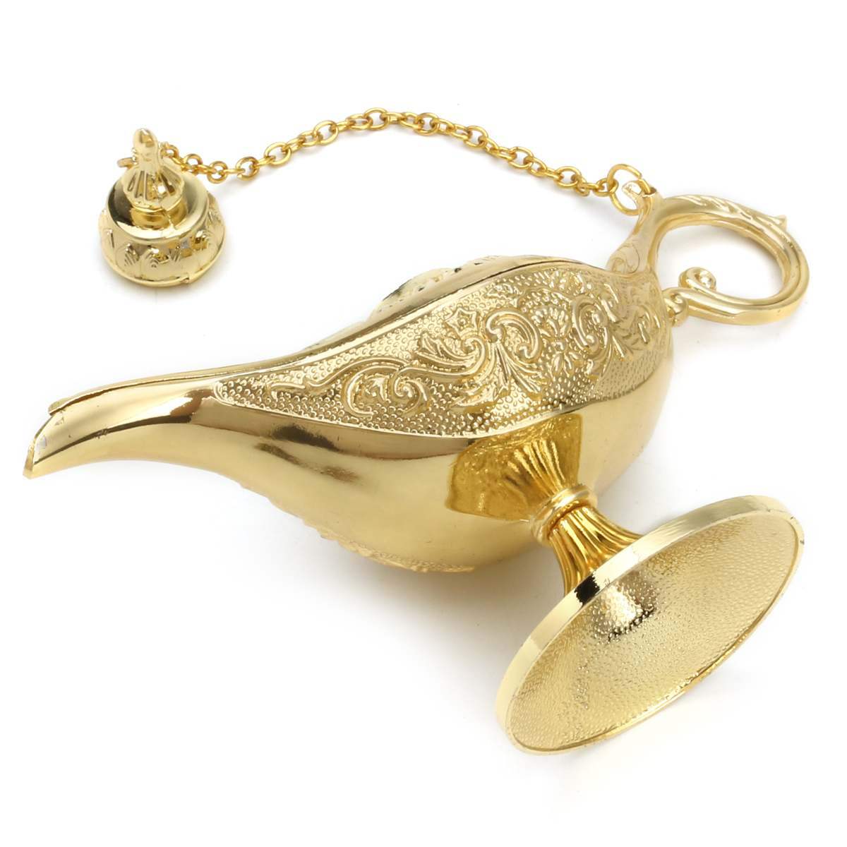 Collectable Carved Rare Genies Lamp Gold Zinc Alloy Aladdins Lamp Model for Home Decoration