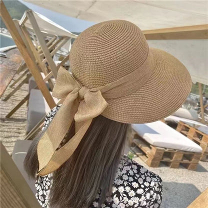 Bowknot Sun Hat for Women UV Protection Beach Cap, Casual Straw Hat for Summer