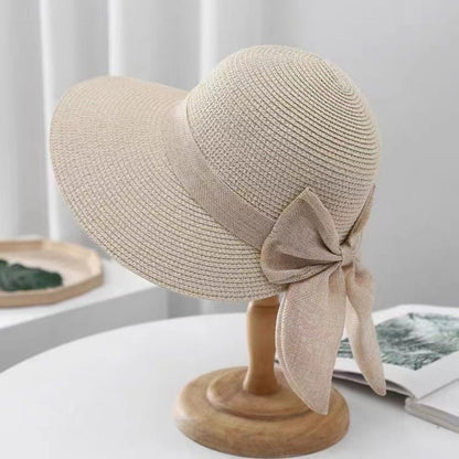 Bowknot Sun Hat for Women UV Protection Beach Cap Casual Straw Hat for Summer