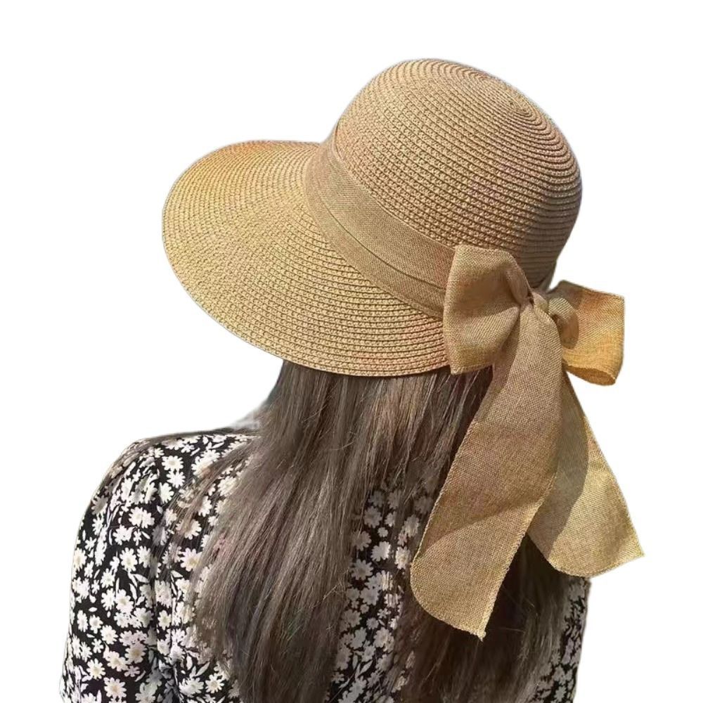 Bowknot Sun Hat for Women UV Protection Beach Cap Casual Straw Hat for Summer
