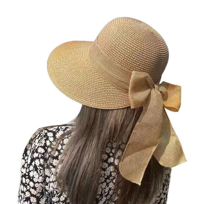 Bowknot Sun Hat for Women UV Protection Beach Cap Casual Straw Hat for Summer