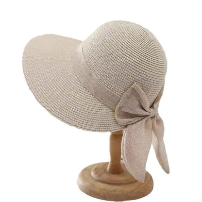 Bowknot Sun Hat for Women UV Protection Beach Cap Casual Straw Hat for Summer
