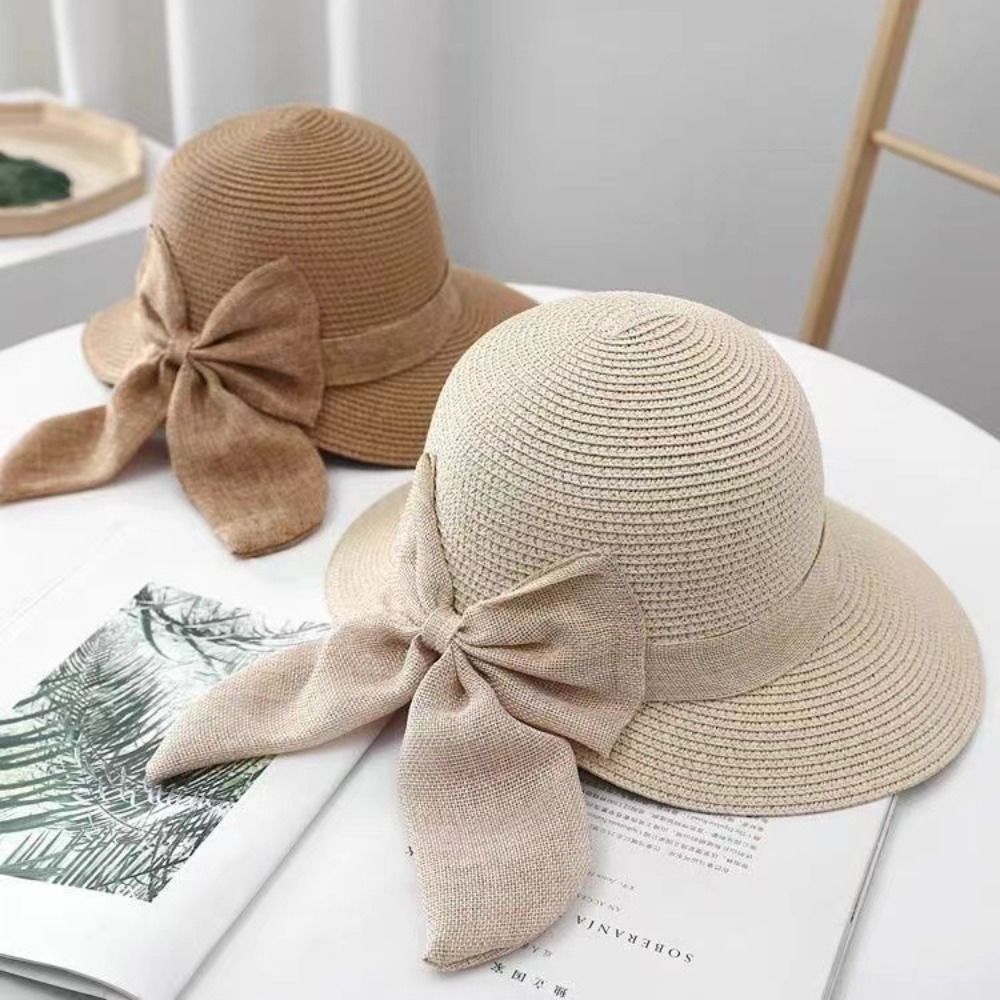 Bowknot Sun Hat for Women UV Protection Beach Cap Casual Straw Hat for Summer