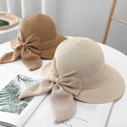 Bowknot Sun Hat for Women UV Protection Beach Cap Casual Straw Hat for Summer