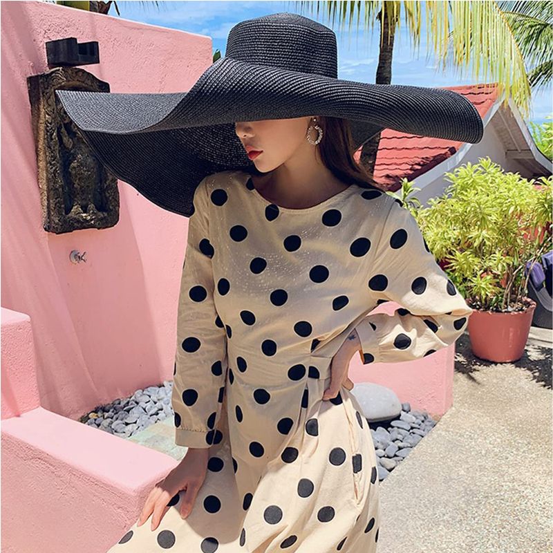Women Summer UV Protection Beach Straw Hat Oversized Wide Brim Foldable Sun Hat for Travel  Outdoor