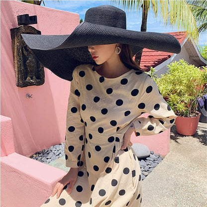 Women Summer UV Protection Beach Straw Hat Oversized Wide Brim Foldable Sun Hat for Travel  Outdoor