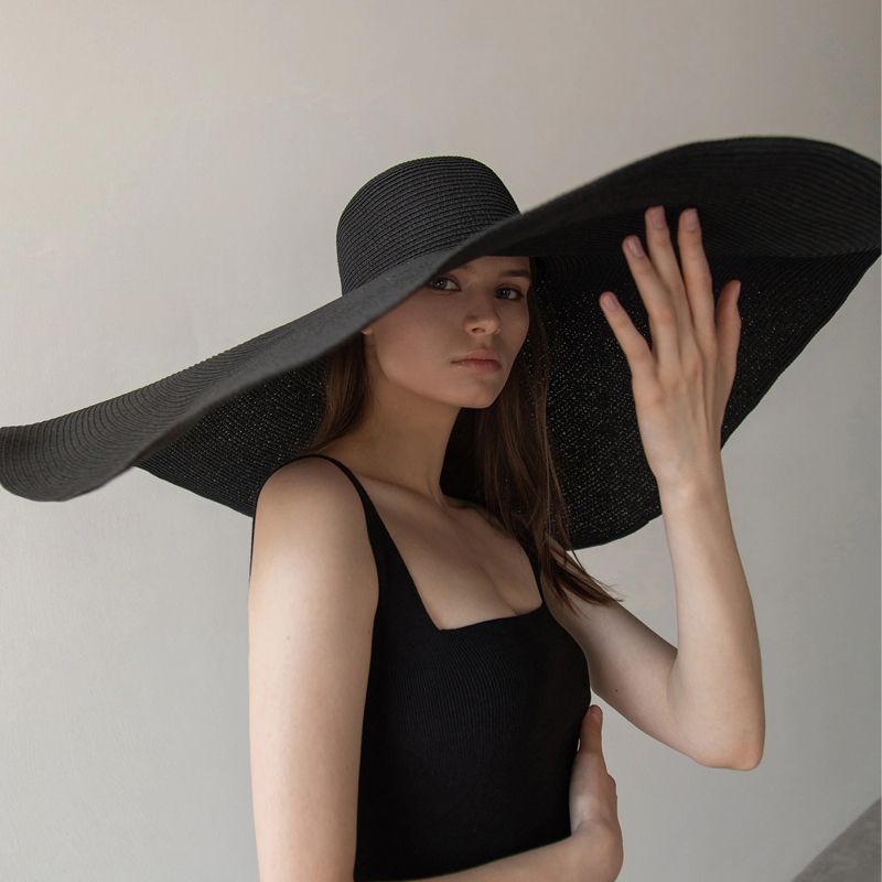 Women Summer UV Protection Beach Straw Hat Oversized Wide Brim Foldable Sun Hat for Travel & Outdoor