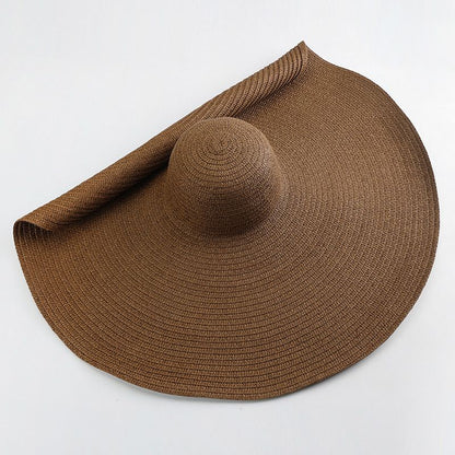 Women Summer UV Protection Beach Straw Hat Oversized Wide Brim Foldable Sun Hat for Travel  Outdoor