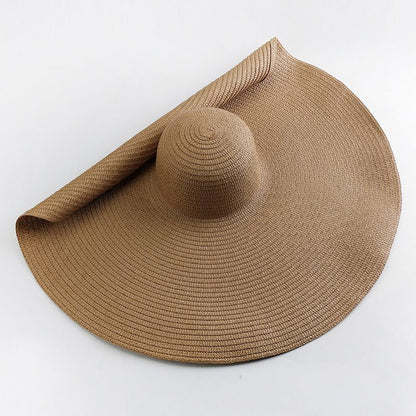 Women Summer UV Protection Beach Straw Hat Oversized Wide Brim Foldable Sun Hat for Travel  Outdoor