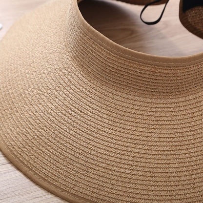UV Protection Beach Straw Hat For Women Foldable Wide Brim Bowknot Visor Sun Hat For Travel  Summer 1
