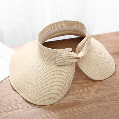 UV Protection Beach Straw Hat For Women Foldable Wide Brim Bowknot Visor Sun Hat For Travel  Summer 11