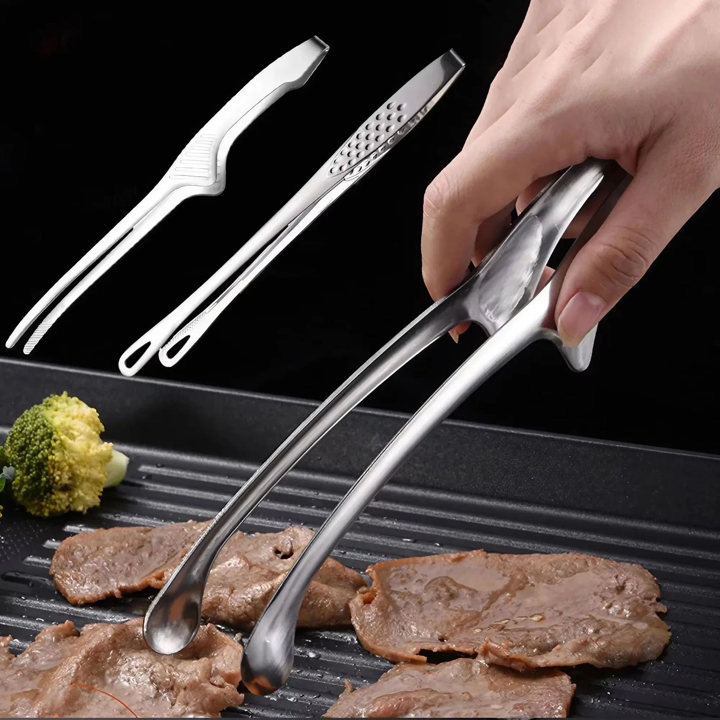 Stainless Steel Food Tongs, Non Slip BBQ Tongs for Grilling, Cooking, and Serving , Durable Kitchen Cooking Tools