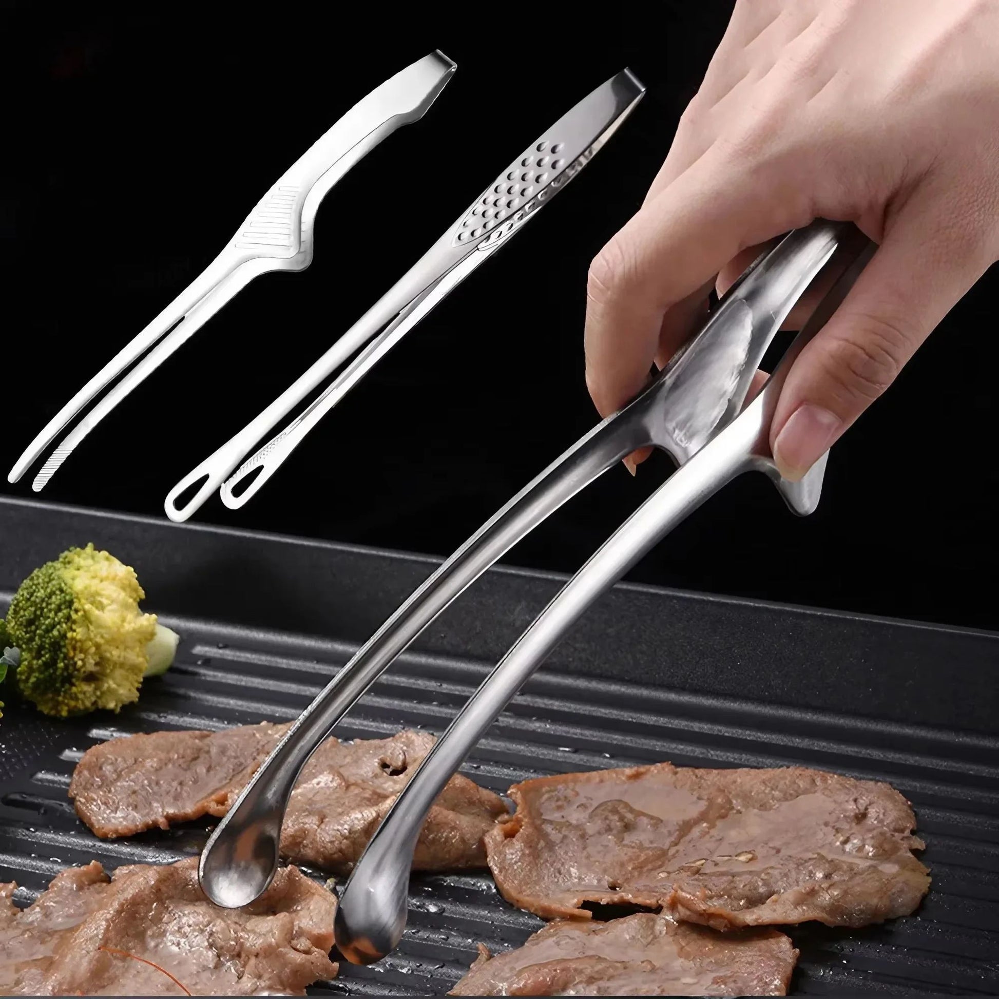 Stainless Steel Food Tongs, Non Slip BBQ Tongs for Grilling, Cooking, and Serving , Durable Kitchen Cooking Tools