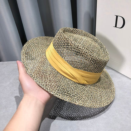Women Summer Straw Beach Hat Fashionable UV Protection Panama Cap