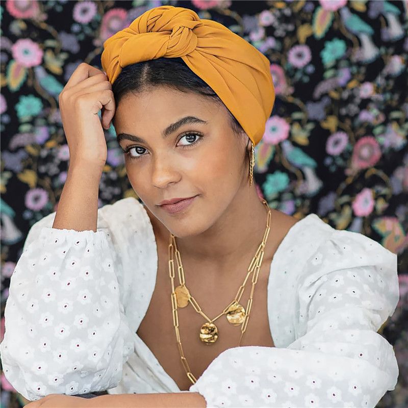 Elegant Turban Hat for Women Vintage Bandana Headband  Hair Cover Cap Ladies Head Wraps  Muslim H