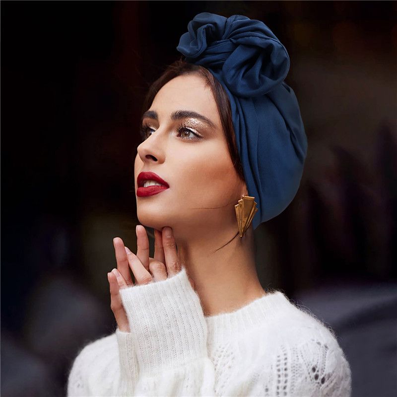 Elegant Turban Hat for Women Vintage Bandana Headband  Hair Cover Cap Ladies Head Wraps  Muslim H