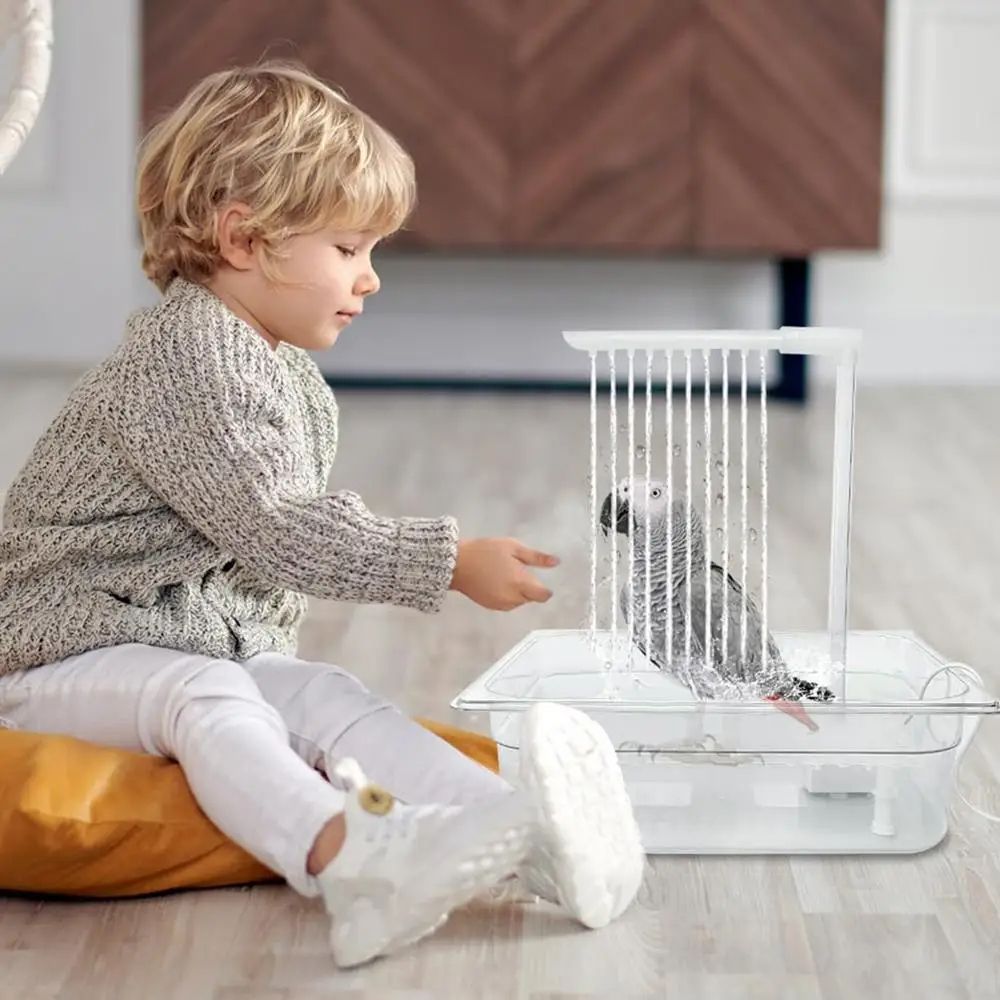 Automatic Parrot Bath Fountain Multipurpose Bird Bathing Tub Shower Box with Multiple Faucets for Parakeet Cleaning