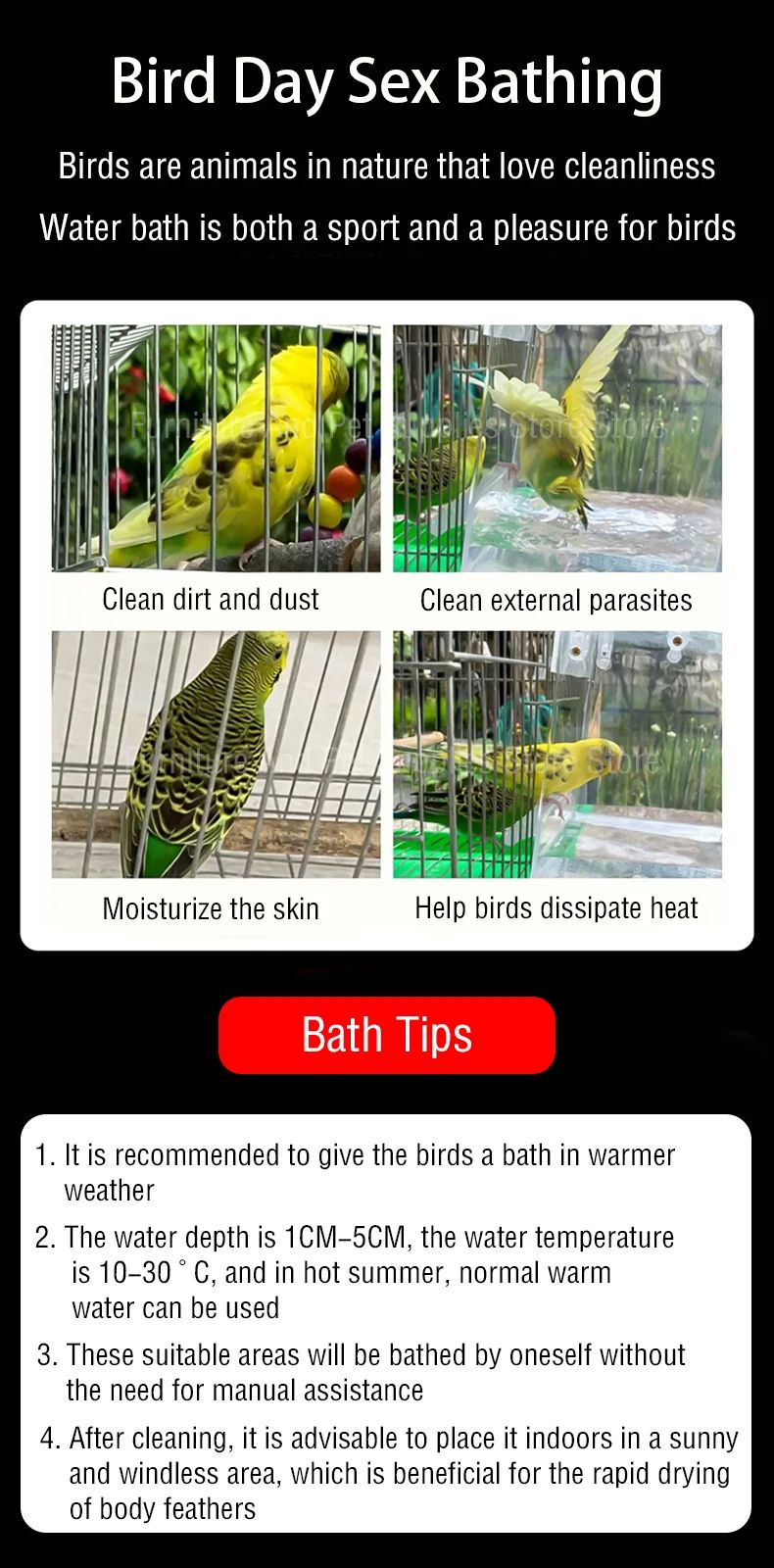 Parrot Bath Box  Parakeet Shower Caged Hanging Bird Bath For Canaries Budgerigars And Pet Birds 13