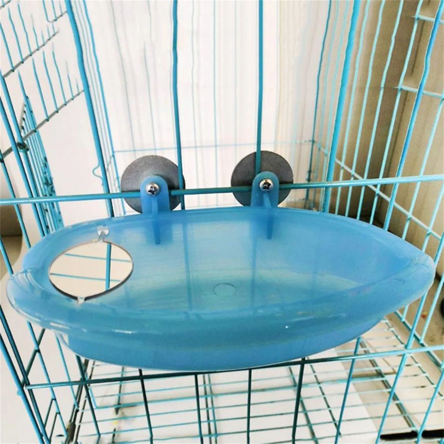 Hanging Bird Water Bath Tub With Mirror Durable Pet Cage Bathing Bowl For Parrots  Parakeets 2