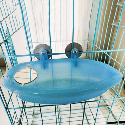Hanging Bird Water Bath Tub With Mirror Durable Pet Cage Bathing Bowl For Parrots  Parakeets 2