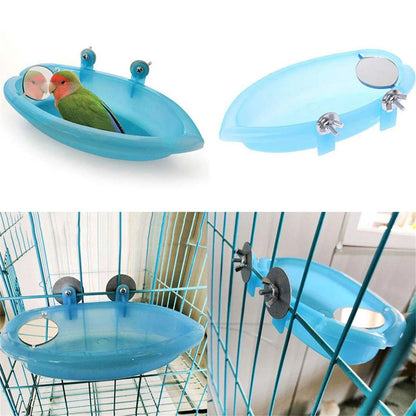 Hanging Bird Water Bath Tub With Mirror Durable Pet Cage Bathing Bowl For Parrots  Parakeets 3