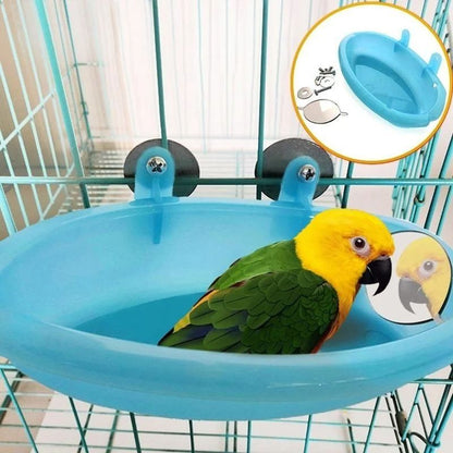 Hanging Bird Water Bath Tub with Mirror Durable Pet Cage Bathing Bowl for Parrots & Parakeets