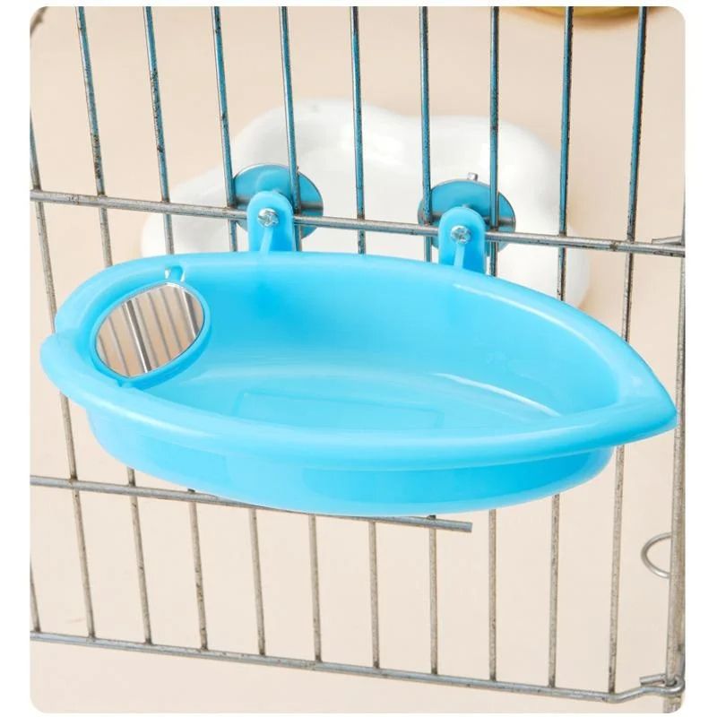 Hanging Bird Water Bath Tub With Mirror Durable Pet Cage Bathing Bowl For Parrots  Parakeets 4