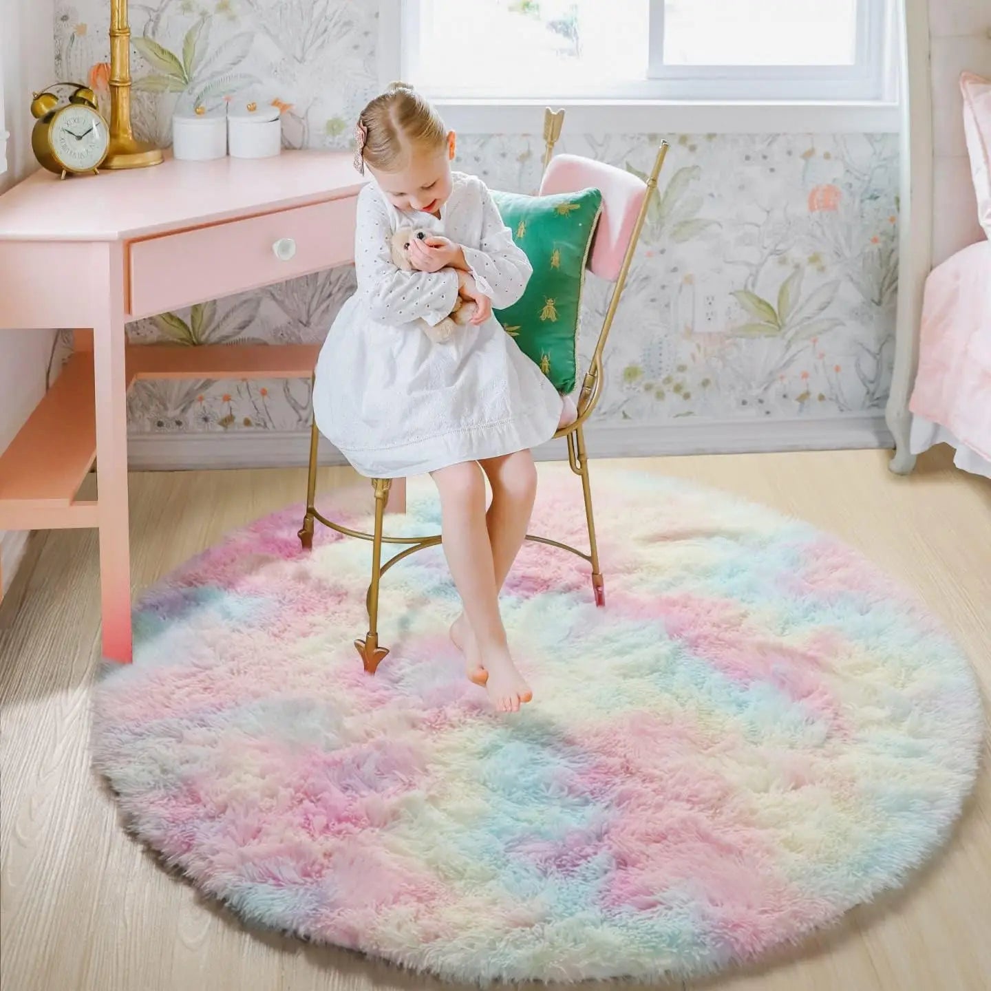 Ultra Soft Plush Round Rug – Fluffy White Carpet for Living Room, Bedroom & Kids Room – Thick Pile Shaggy Area Rug