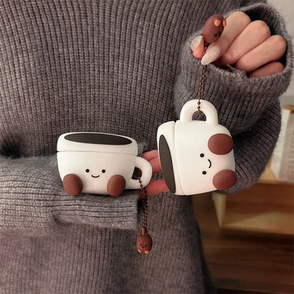 3D Smiling Face Coffee Cup Silicone Earphone Case, Protective Cover for AirPods Charging Box