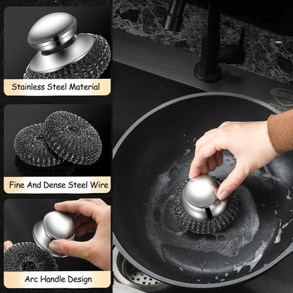 Stainless Steel Wool Scrubber with Handle ,Heavy Duty Cleaning Brush for Dishes, Pots, Pans, Griddles, and Grills