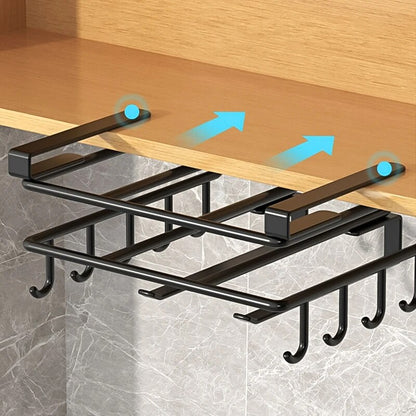 Under Cabinet Kitchen Hanging Organizer Rack With Hooks For Cutting Boards Paper Towels And Pot Cov 3