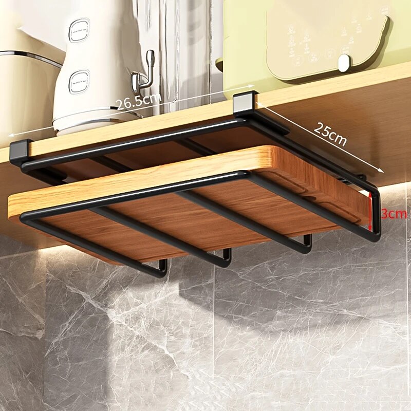 Under Cabinet Kitchen Hanging Organizer Rack With Hooks For Cutting Boards Paper Towels And Pot Cov 5
