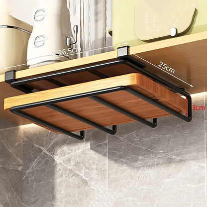 Under Cabinet Kitchen Hanging Organizer Rack With Hooks For Cutting Boards Paper Towels And Pot Cov 5