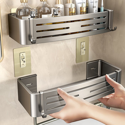 Wall-Mounted Bathroom Accessories, No-Drill Shampoo Shelf, Makeup Organizer, Aluminum Alloy Storage Holder for Kitchen