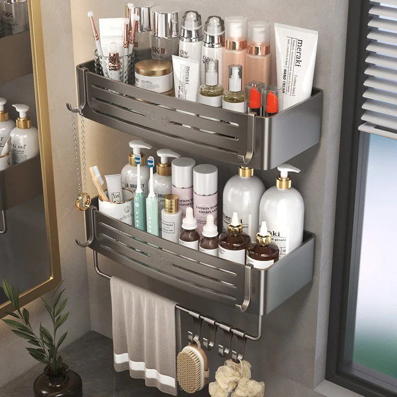 WallMounted Bathroom Accessories NoDrill Shampoo Shelf Makeup Organizer Aluminum Alloy Storage Hold 5