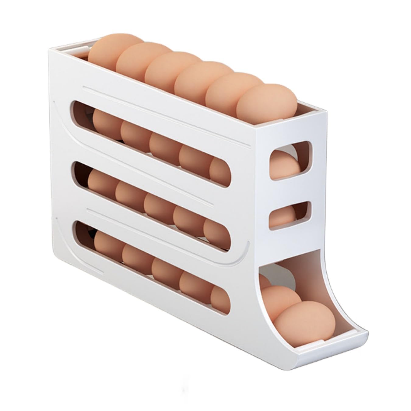 Kitchen Automatic Scrolling Egg Holder Space-Saving 4-Tier Egg Storage Box for Refrigerator