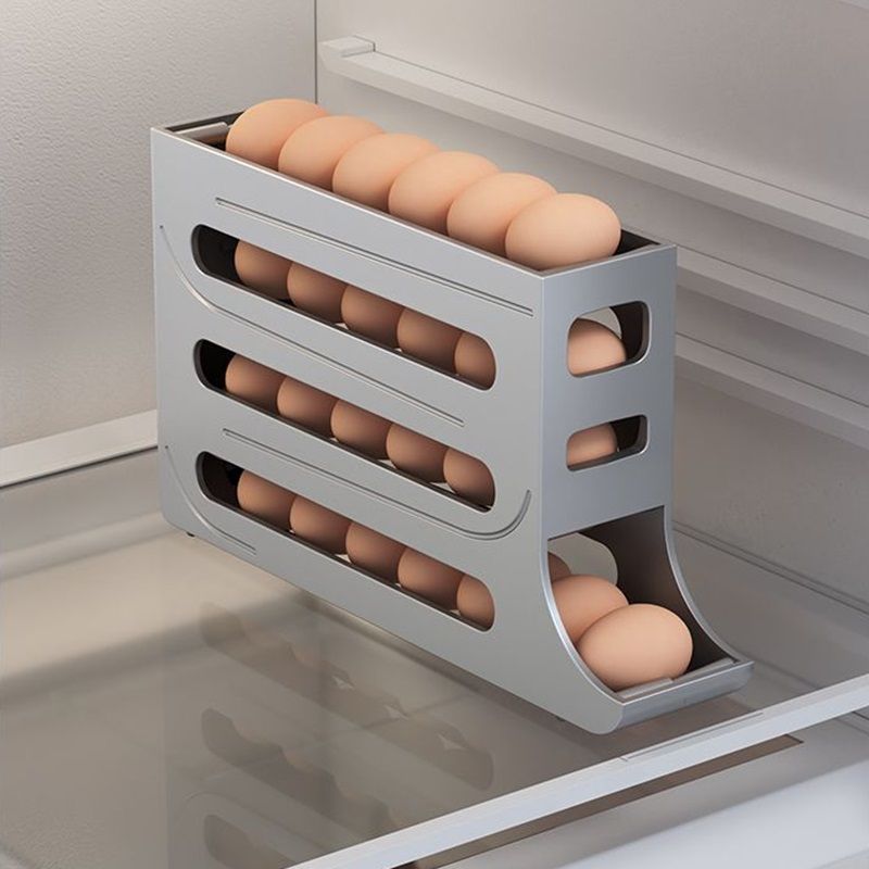 Kitchen Automatic Scrolling Egg Holder Space-Saving 4-Tier Egg Storage Box for Refrigerator