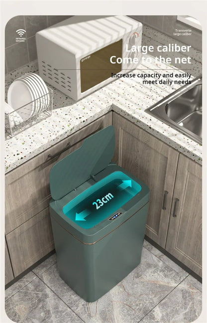 Smart Electronic Trash Can for Bathroom 15L Large Capacity IPX5 Waterproof Intelligent Sensor Lid