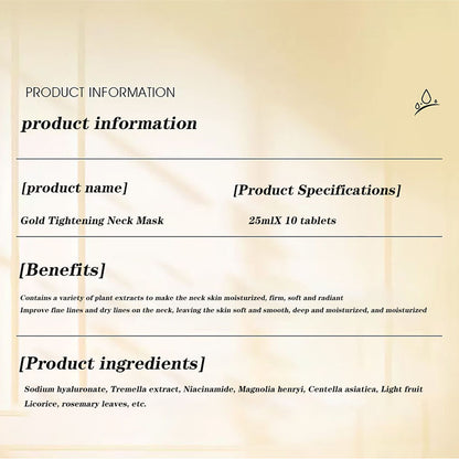 Gold Firming Neck Mask, Moisturizing, Nourishing, Brightening & Hydrating Neck Skincare Masks for Beauty & Skin Care