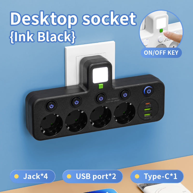 Smart Electrical Socket With Or Without USB Type C Ports 2500W Power Strip 2