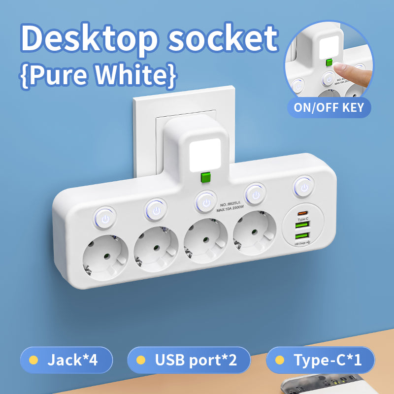 Smart Electrical Socket With Or Without USB Type C Ports 2500W Power Strip 5