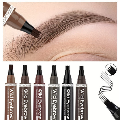 Waterproof Eyebrow Pen with 4 Split Tip, Long-Lasting Eyebrow Tattoo Makeup Pencil for Natural Hair-Like Strokes