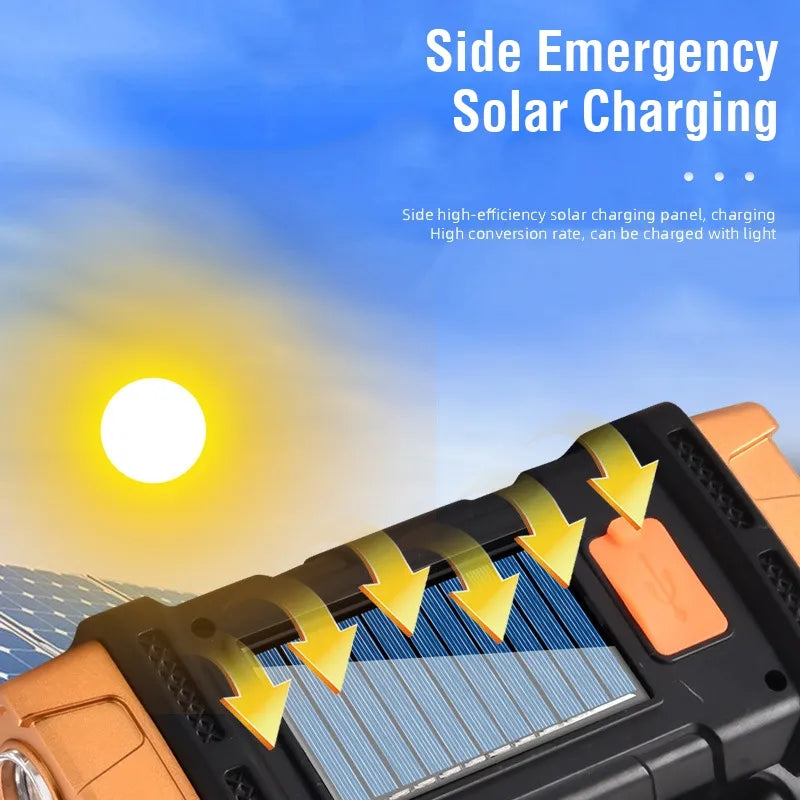 Portable Powerful USB Rechargeable Flashlight With Solar LED Light  COB Work Light For Outdoor Adve 1